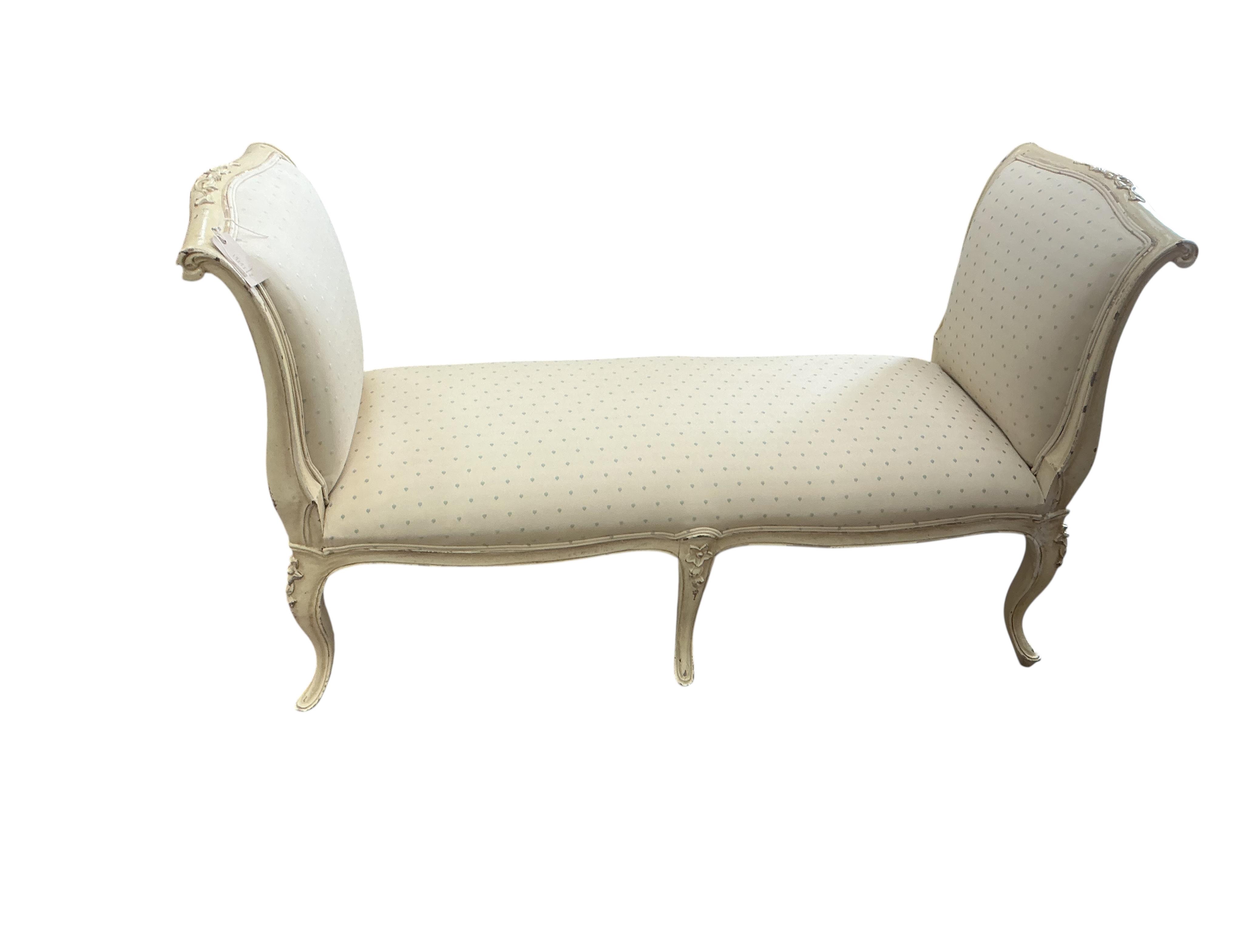 A Victorian style painted upholstered window seat, width 130cm, depth 47cm, height 78cm